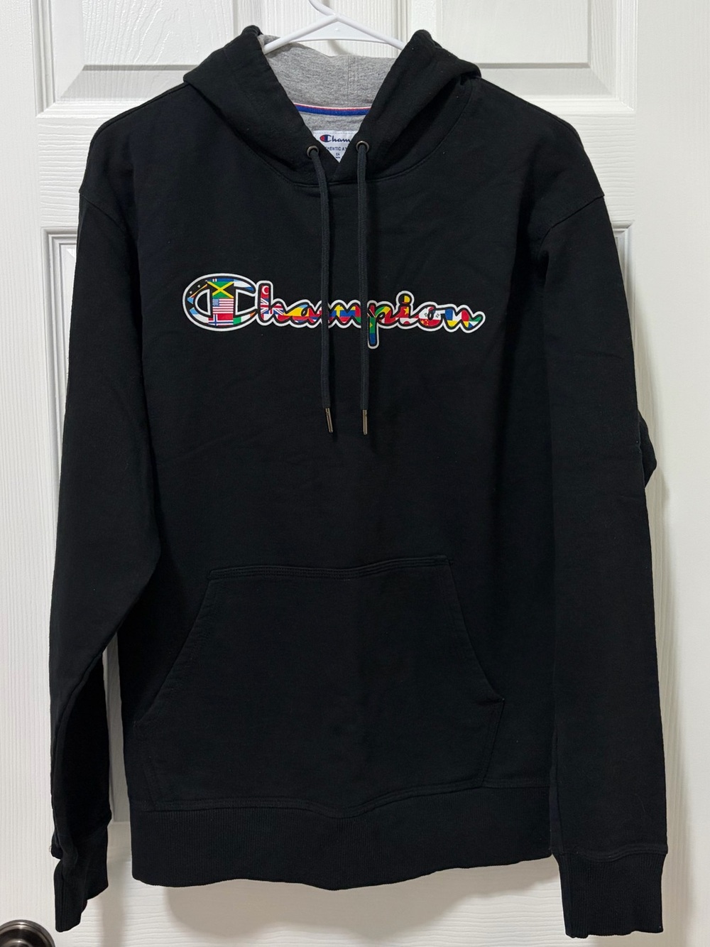 Champion Global Flag Script Logo Hoodie Black Medium